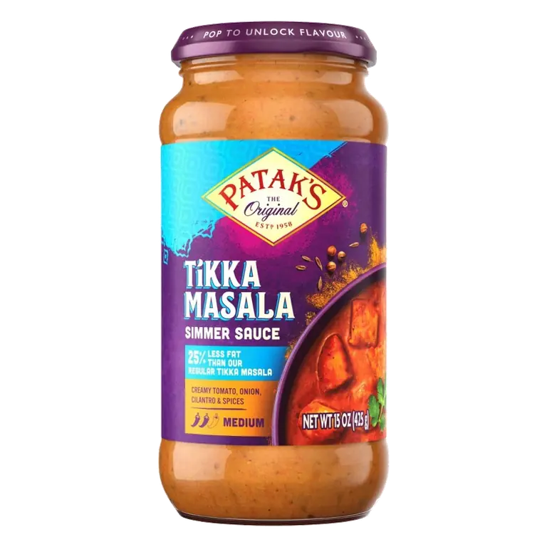 Patak's Less Fat Tikka Masala Cooking Sauce, 15oz: Tomato, Onion, Cilantro