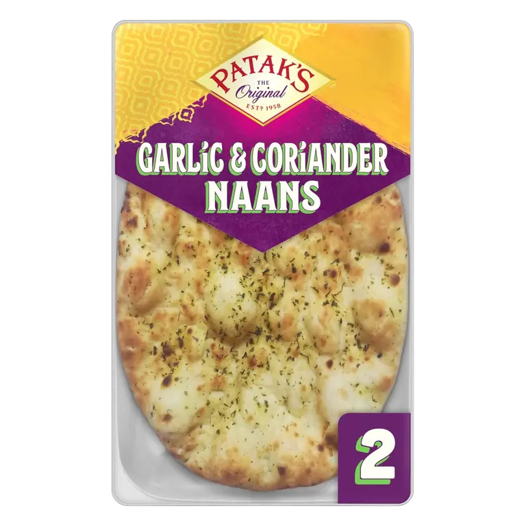 Authentic & Flame Baked Garlic & Coriander Naan Breads 2 pack