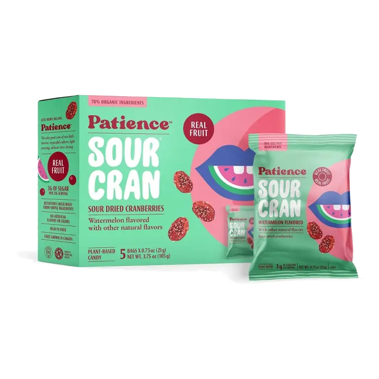 Patience Fruit & Co SourCran Watermelon Flavored Sour Dried Cranberries, 3.75oz/5ct