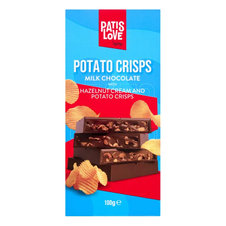 Patislove Milk Chocolate with Hazelnut Cream and Potato Crisps 100g