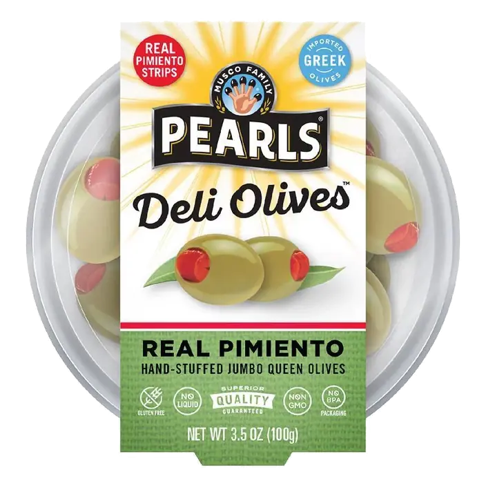 Pearls Deli Real Pimento Stuffed Jumbo Queen Olives, 3.5oz: No Artificial Colors, Cholesterol Free