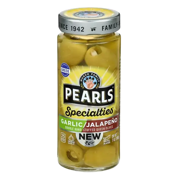Specialties Greek Double Hand-Stuffed Garlic/Jalapeno Queen Olives