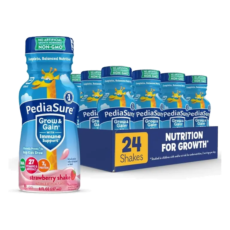 PediaSure Grow & Gain Kids' Nutritional Shake Ready-to-Drink Bottles, Strawberry, 8 fl, Case of 24