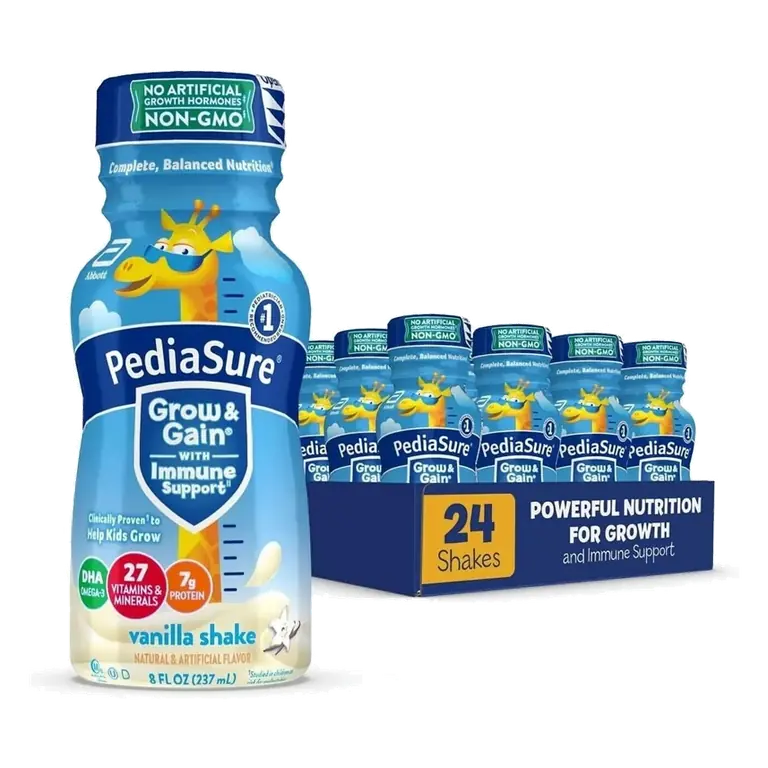 PediaSure Grow & Gain Kids Nutritional Shake Ready-to-Drink Bottles, Vanilla, 8 oz, Case of 24