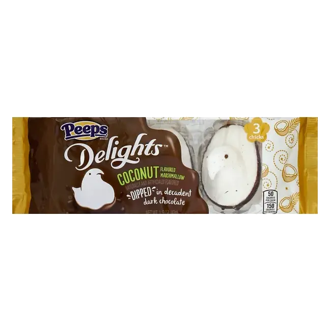 Delights Marshmallow Chicks, Coconut Flavored, Dipped in Decadent Dark Chocolate