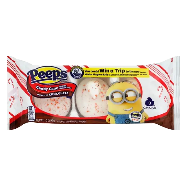 Marshmallow Chicks, Candy Cane Flavored, Dipped in Chocolate