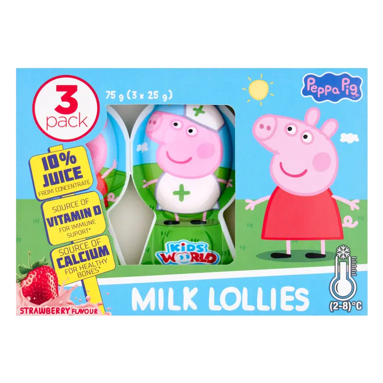 Peppa Pig Strawberry Flavour Milk Lollies 75g (3 x 25g)