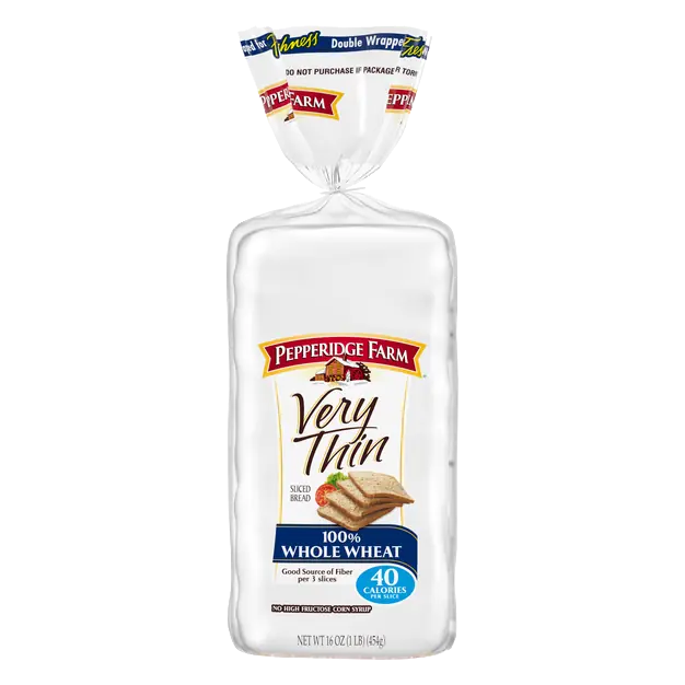 40 Calories 100% Whole Wheat Bread Very Thin Sliced
