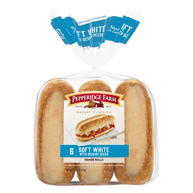 Classics Soft White Sesame Seeds Hoagie Rolls - 6 ct