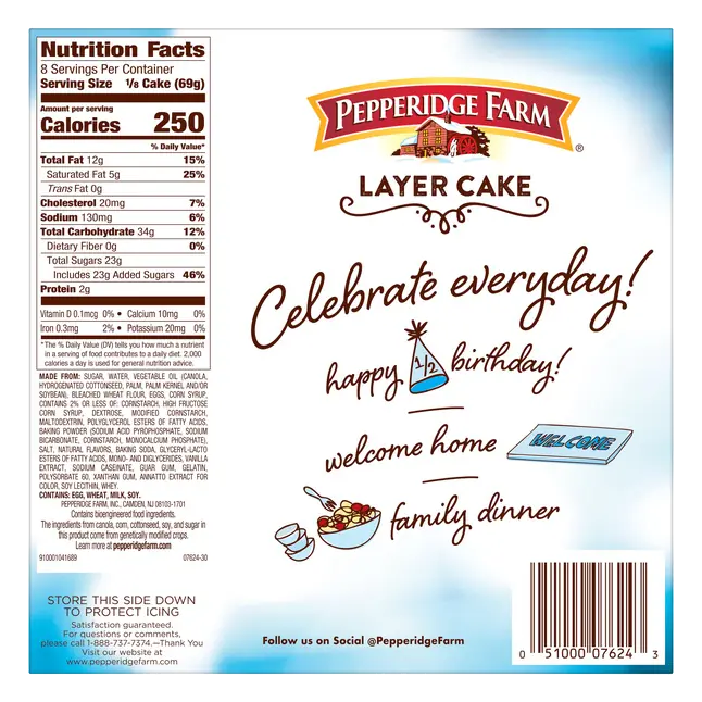 Pepperidge Farm Frozen Vanilla Layer Cake, 19.6 Oz Box