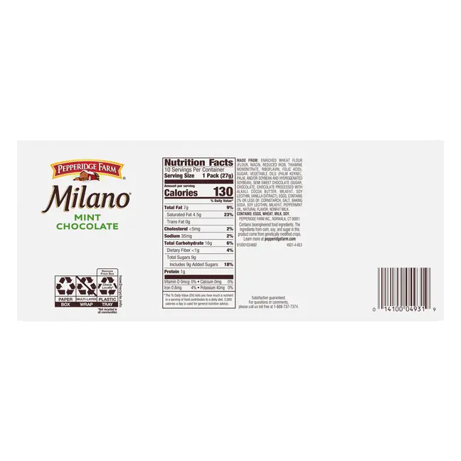Pepperidge Farm Milano Cookies, Mint, 10 Packs, 2 Cookies per Pack