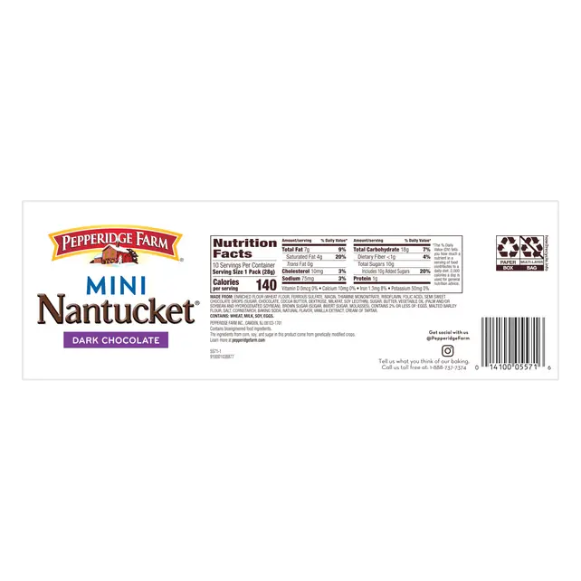 Pepperidge Farm Nantucket Mini Dark Chocolate Chip Cookies, 1 Oz Snack Packs, 10 Pk