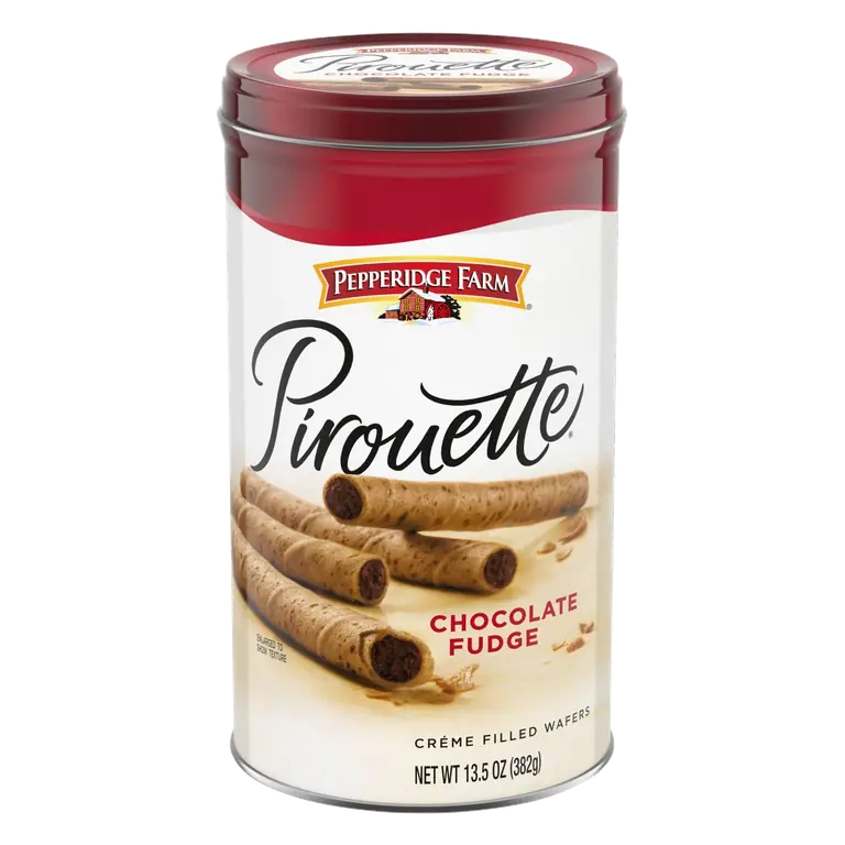 Pirouette Cookies, Chocolate Fudge Creme Filled Wafers, 13.5 Oz Tin