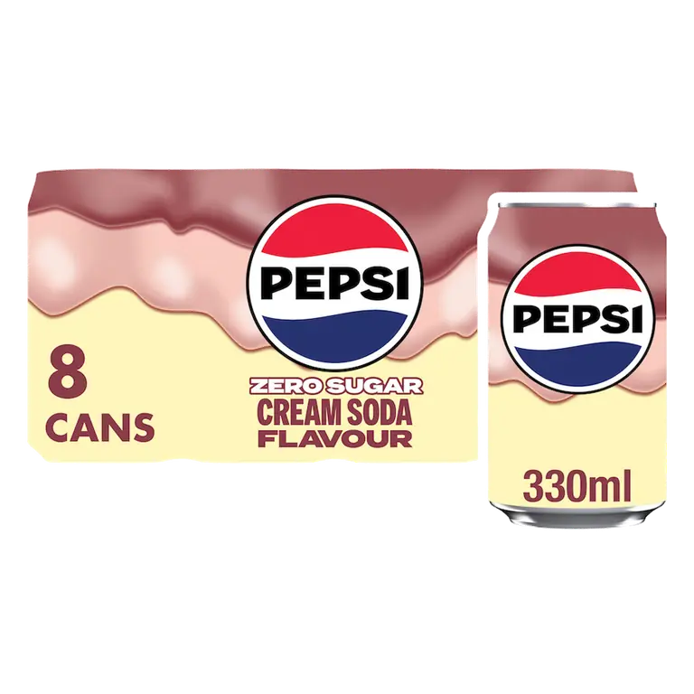 Pepsi Cola Zero Sugar Cream Soda Flavour Cans 8 x 330ml