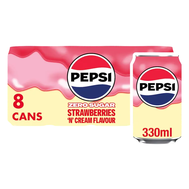 Pepsi Cola Zero Sugar Strawberries 'N' Cream Flavour Cans 8 x 330ml