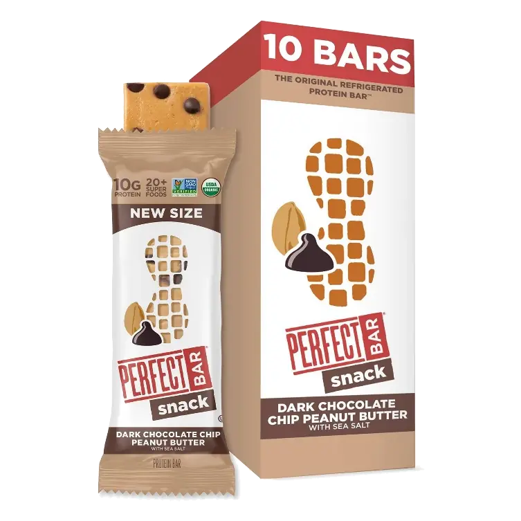 Perfect Bar Organic Snack Dark Chocolate Chip Peanut Butter Protein Bars, 16.9oz/10ct: Creamy, 12g Protein