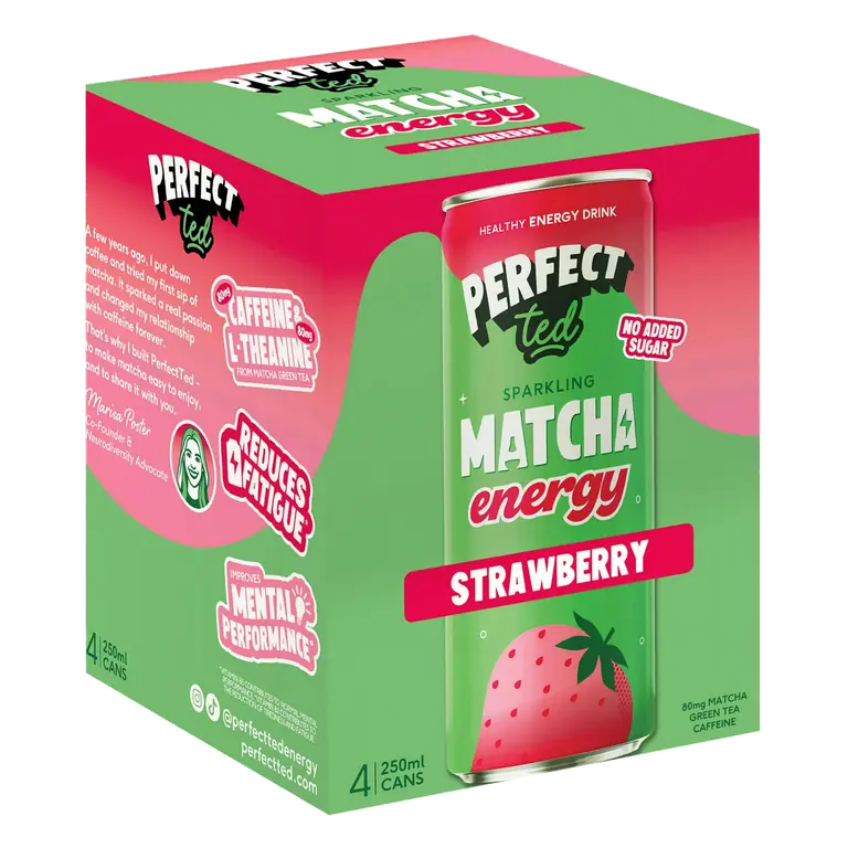4 x 250ml Sparkling Matcha Strawberry Energy Drink