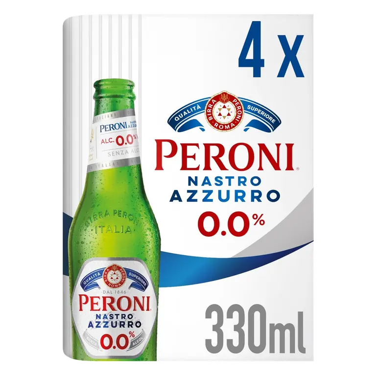 Nastro Azzurro Alcohol Free 0% Beer Lager Bottles 4x330ml