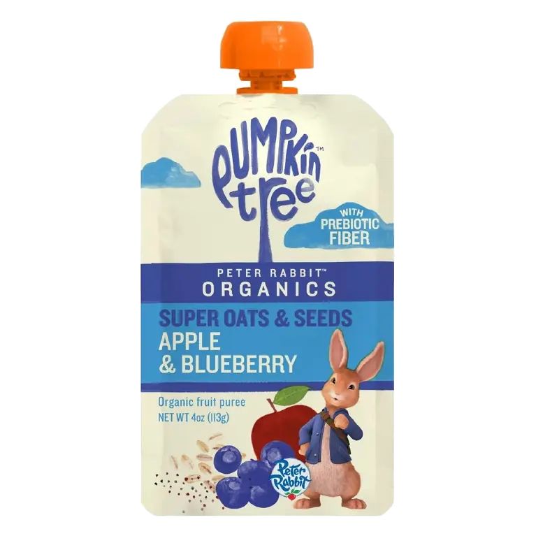 Peter Rabbit Organics Prebiotic Fiber Oats and Seeds Apple Blueberry Pureed Baby Food, 4oz: Organic Certified, Non-GMO Certified, Ready to Eat