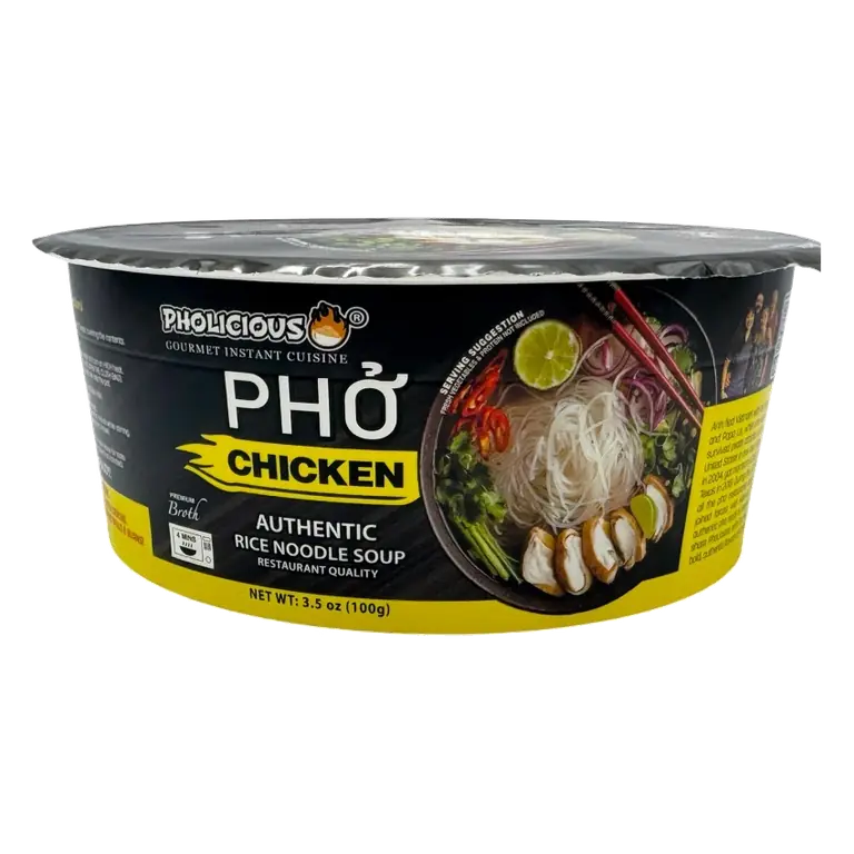 Pho Chicken, Pholicious Authentic Instant Pho , Vietnamese Rice Noodle Soup, 4 pack / 3.6 Ounce Bowls, Ramen Alternative & Fresh Ingredients