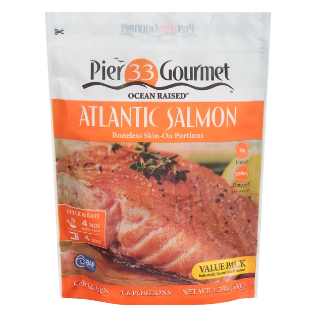 Gourmet Boneless Skin-On Atlantic Salmon Portions Frozen