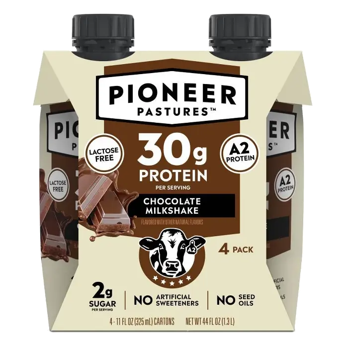 Pioneer Pastures A2 High Protein Milkshake - 30g Protein - Chocolate - Lactose Free - 4pk/11 fl oz