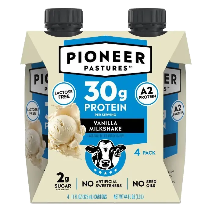 Pioneer Pastures A2 High Protein Milkshake - 30g Protein - Vanilla - Lactose Free - 4pk/11 fl oz