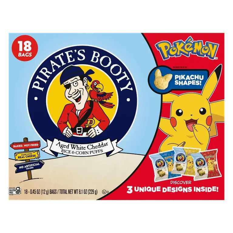 Pirate's Booty Pikachu Shape Chips Multipack, 8.1oz/18ct: White Cheddar Flavor
