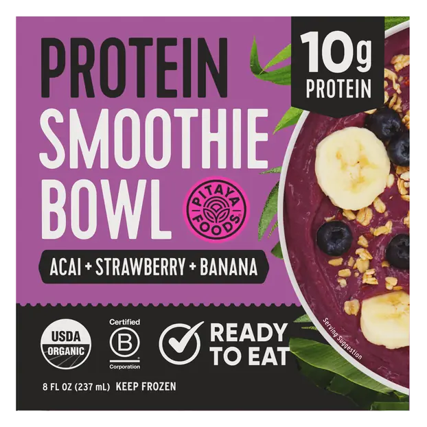 Organic Acai Strawberry Banana Protein Smoothie Bowl Frozen