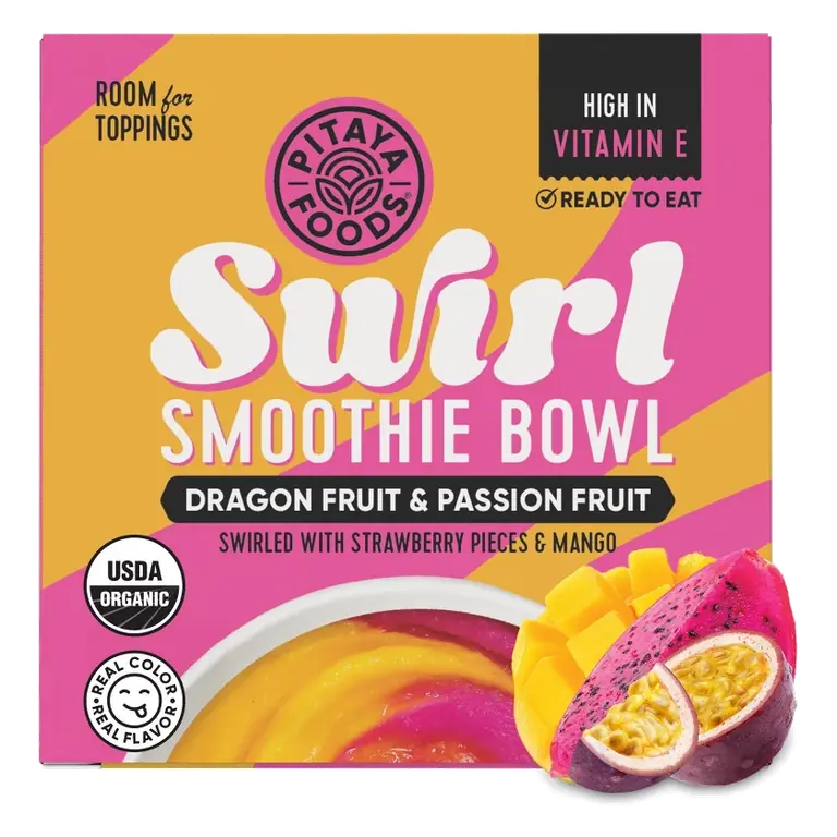 Pitaya Foods Organic Dragon Fruit & Passion Fruit Swirl Smoothie Bowl, 8 fl oz