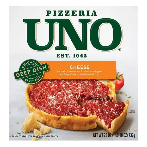 Chicago Style Mozzarella, Parmesan, and Romano Cheese Topped with Tomato Sauce On Uno Deep Dish Crust Deep Dish Pizza