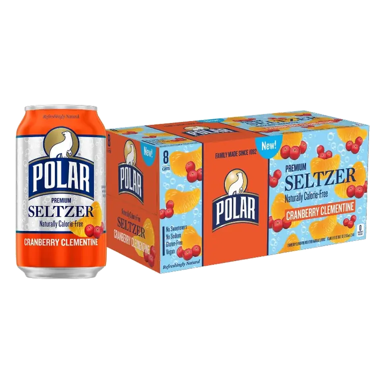 Polar Beverages Cranberry Clementine Seltzer Water, 8pk/12 fl oz Cans: Non-Caffeinated