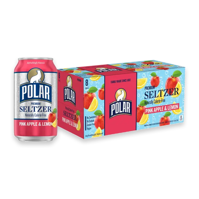 Pink Apple and Lemon Flavored Seltzer Water Cans