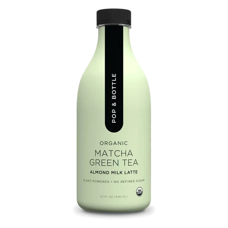 Pop & Bottle Matcha Almond Milk Latte, 32 fl oz: Organic Certified, Dairy-Free