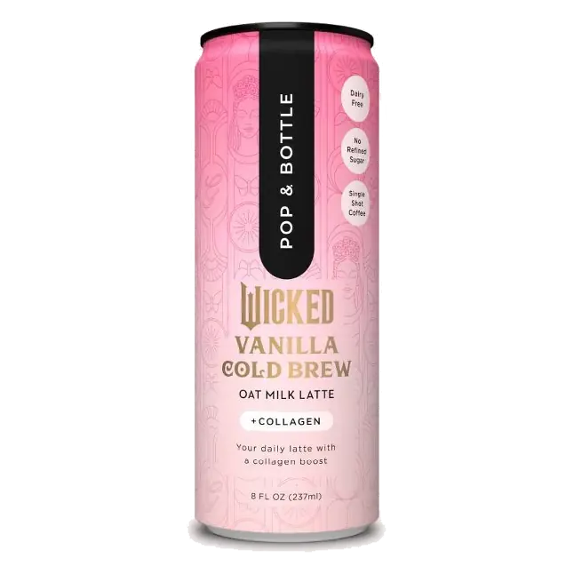 Pop & Bottle Vanilla Cold Brew Oat Milk Latte with Collagen, 8 fl oz