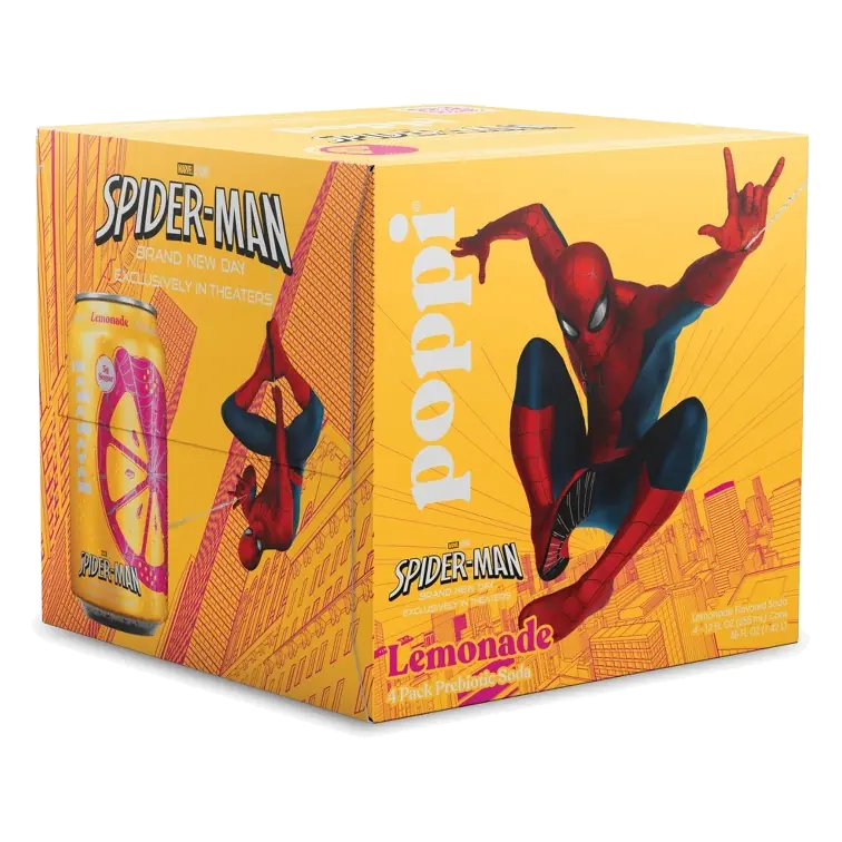 Poppi LTO Spiderman Lemonade Soda, 12 fl oz/4pk Cans