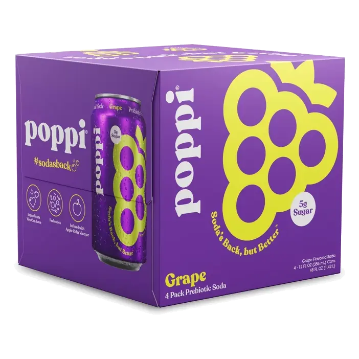 Poppi Grape Prebiotic Beverage, 4pk/12 fl oz Cans