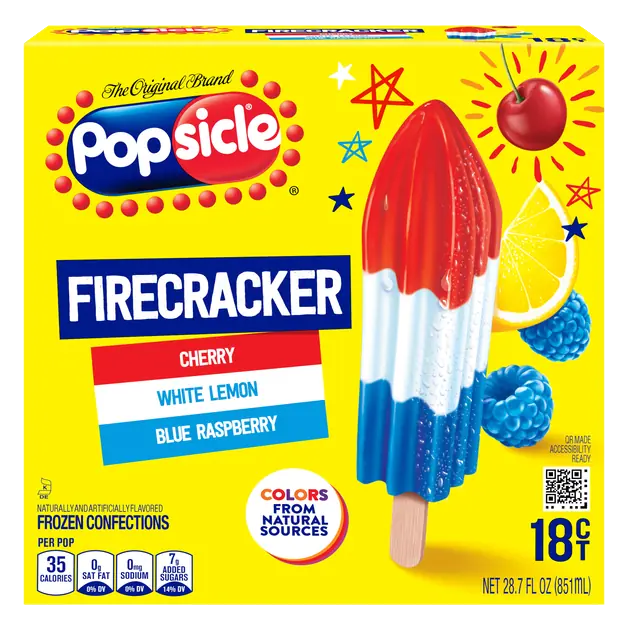 Firecracker Cherry White Lemon Blue Raspberry Ice Pops - 18 ct