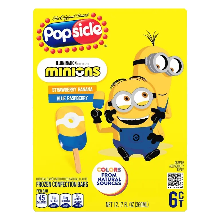 Popsicle Strawberry Banana & Blue Raspberry Ice Cream Minions, 6pk/12.17 fl oz