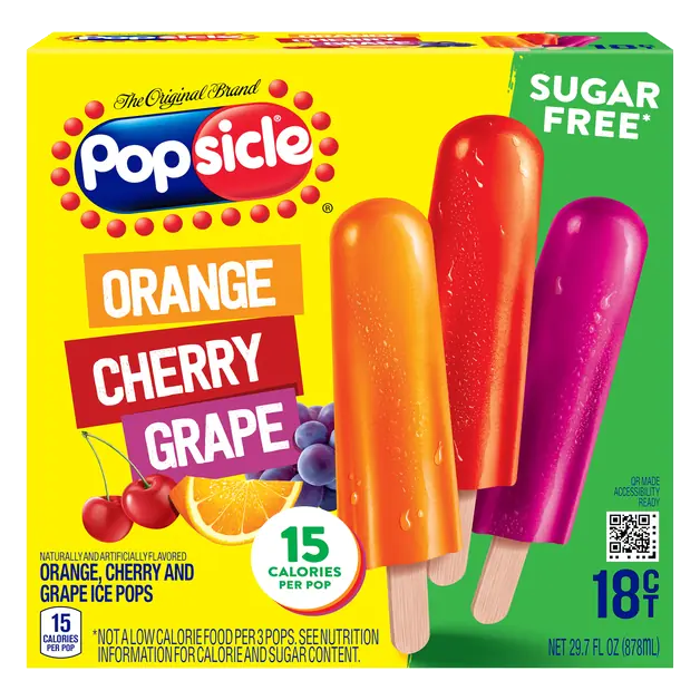 Sugar Free Orange Cherry Grape Ice Pops - 18 ct