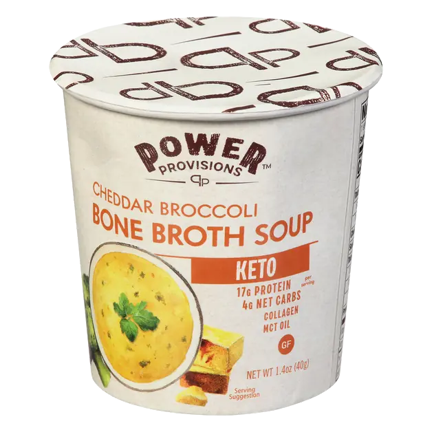 Keto Cheddar Broccoli Protein Bone Broth Soup Cup