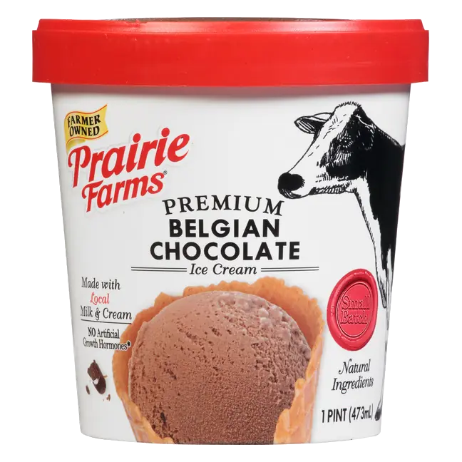 Prairie Farms, Small Batch Premium Belgian Chocolate Ice Cream, Pint, 16 Oz