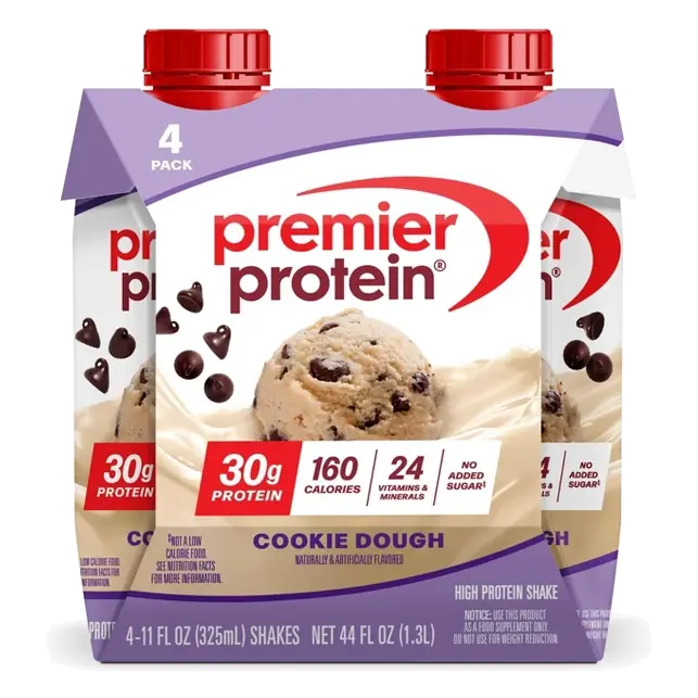 Premier Protein 30g Protein Shake Cookie Dough Non-Caffeinated, 44 fl oz/4pk: Keto Certified, Gluten-Free, Ready to Drink, Milk Protein