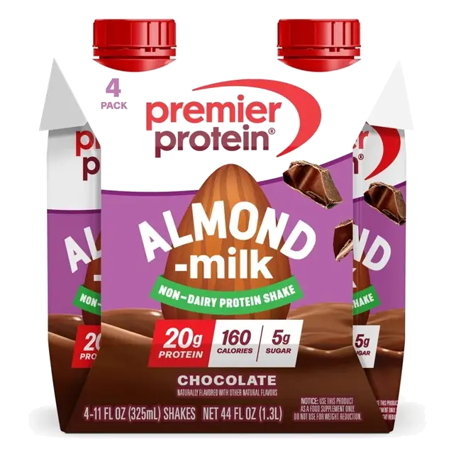 Premier Protein Almond Milk Non-Dairy Chocolate Protein Shake, 11 fl oz/4pk: Keto Certified, Gluten-Free, Whey Protein, 20g Protein