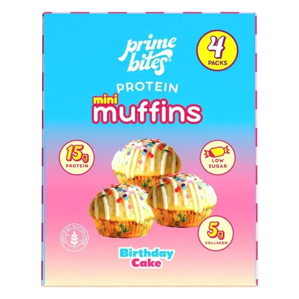 Prime Bites Birthday Cake Protein Mini Muffins - 15g Protein - 8.48oz/4ct