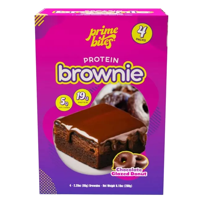Prime Bites Chocolate Glazed Donut Protein Brownie - 19g Protein - 9.16oz/4ct