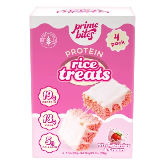 Prime Bites Strawberry Protein Rice Treat- 19g Protein, 9.16oz/4ct