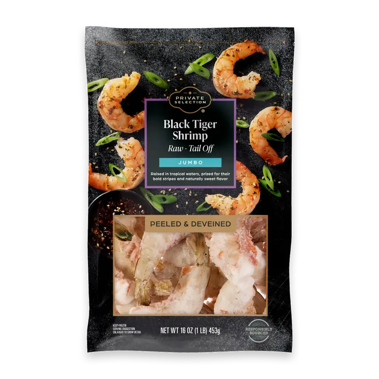 Black Tiger Raw-Tail Off Peeled & Deveined Jumbo Shrimp