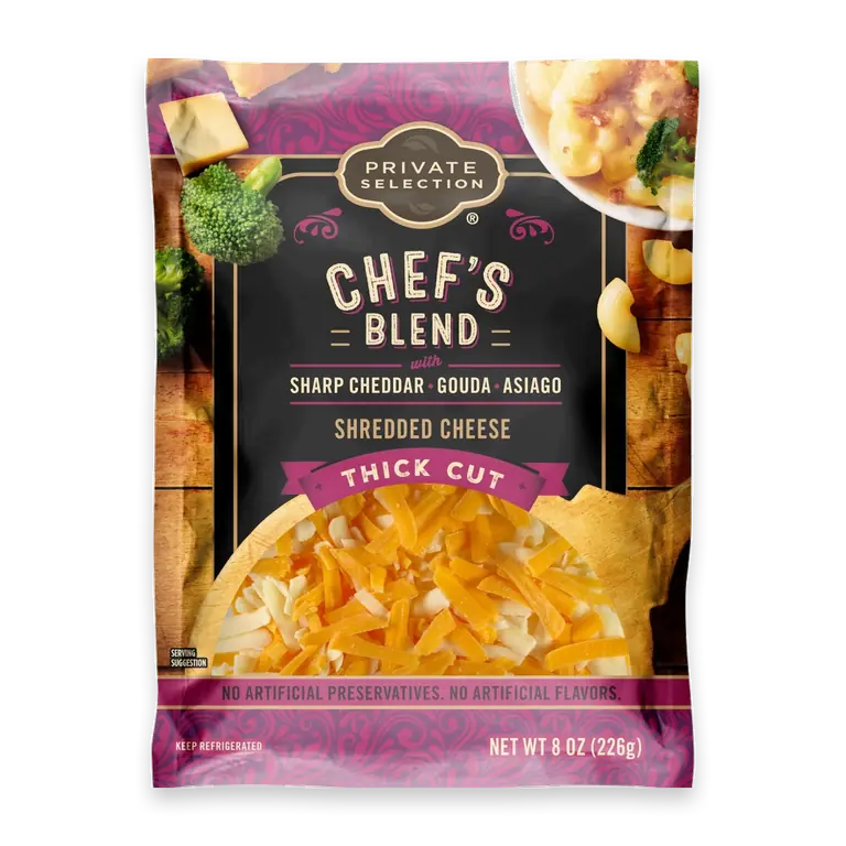 Chef's Blend Sharp Cheddar Gouda Asiago Thick Cut Shredded Cheese