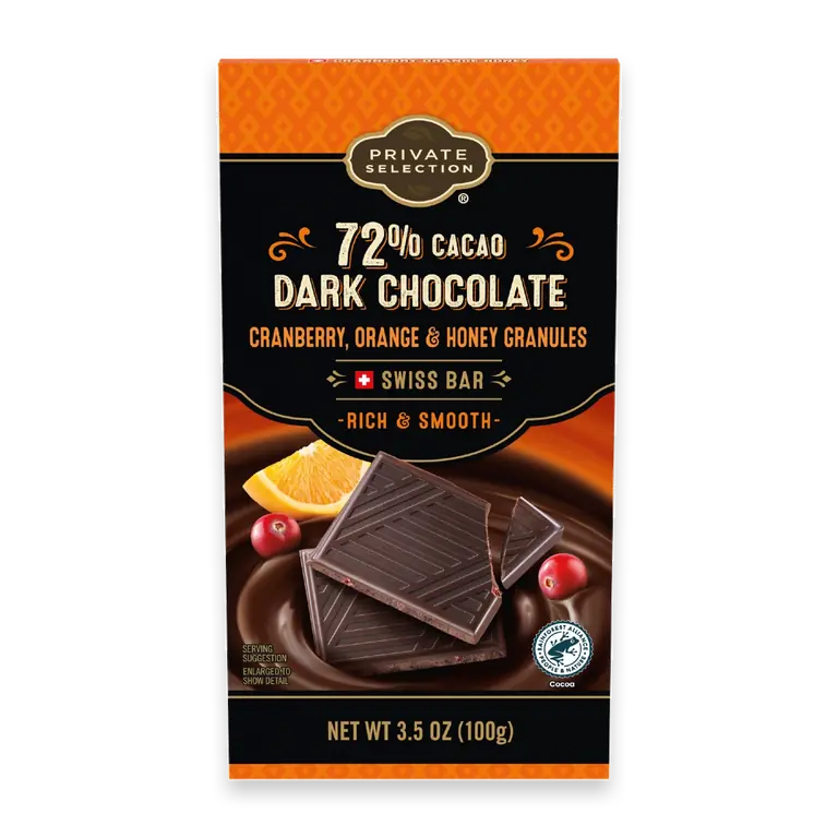 Cranberry Orange and Honey 72% Cacao Dark Chocolate Swiss Candy Bar